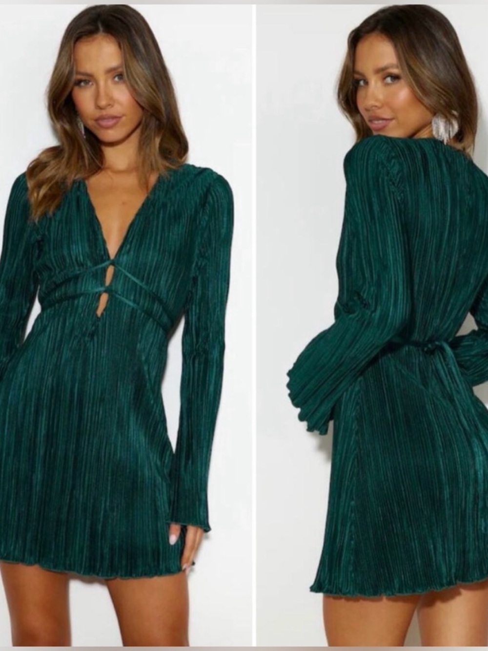 Hello Molly Horizons Meet Plisse Pleated Dress Forest Green Size Large/US 8 - Picture 2 of 5